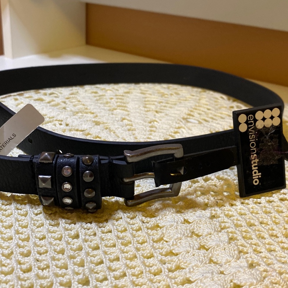 NWT Envision faux leather black belt with studs and nickel metal